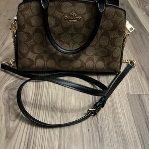 Coach Brown and Black Satchel with Signature Monogram
